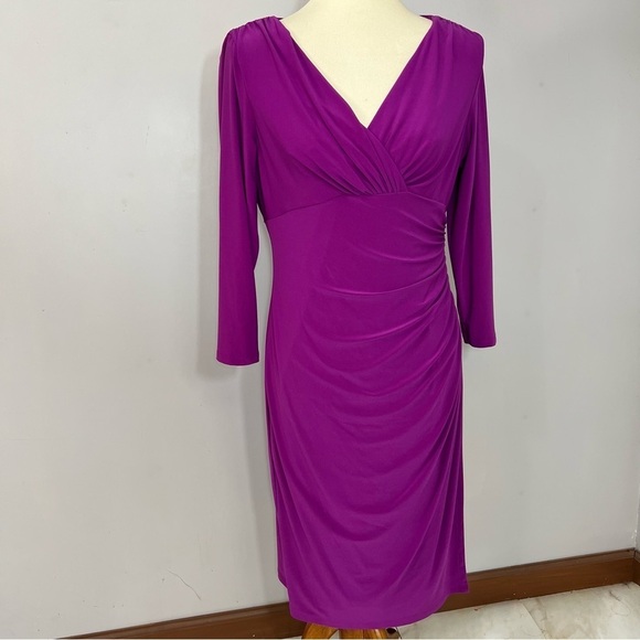 Ralph Lauren purple bodycon dress faux wrap midi classic everyday business comfy - Picture 14 of 15